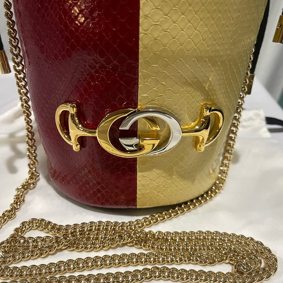 NEW Gucci Zumi Tricolored Snakeskin Drawstring Crossbody Bucket Bag - Picture 4 of 12
